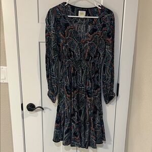 Maeve Anthropologie Paisley Boho Long Sleeve Dress S/M Elastic Waist